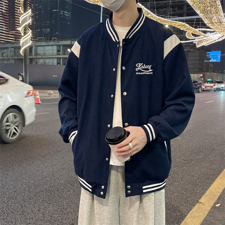 春季新款美式复古学院风休闲宽松夹克藏蓝色棒球服外套JK668,男装夹克,星座1116A-1（原606A）