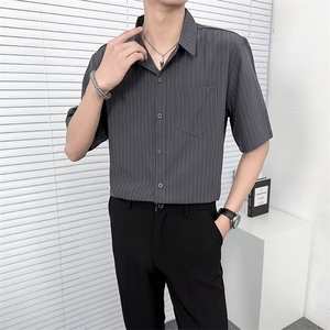 短袖衬衫男士夏季新款潮流休闲宽松冰丝衬衣痞帅D8 310B-2-P35图片