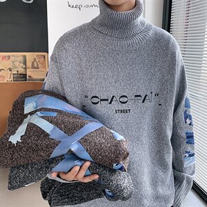 ！冬季潮牌高领毛衣男保暖百搭长袖针织衫毛线衣外套GM606P60图片