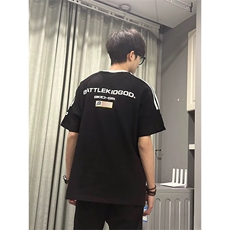 抖音得物供货240克宽松纯棉美式潮牌印花三杠半织带短袖T恤AT1604，男装T恤，电商A443