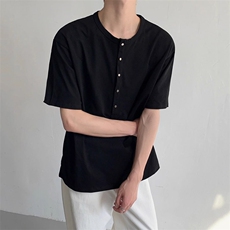 老钱风亨利领冰丝针织短袖ZX0289-P43，男装T恤，星座313A(原308A-2)
