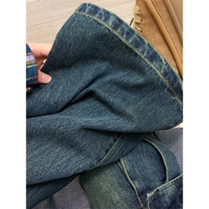 美式复古美式做旧工装牛仔裤子女春秋潮ins宽松口袋微喇叭长裤，男装牛仔裤，星座506A