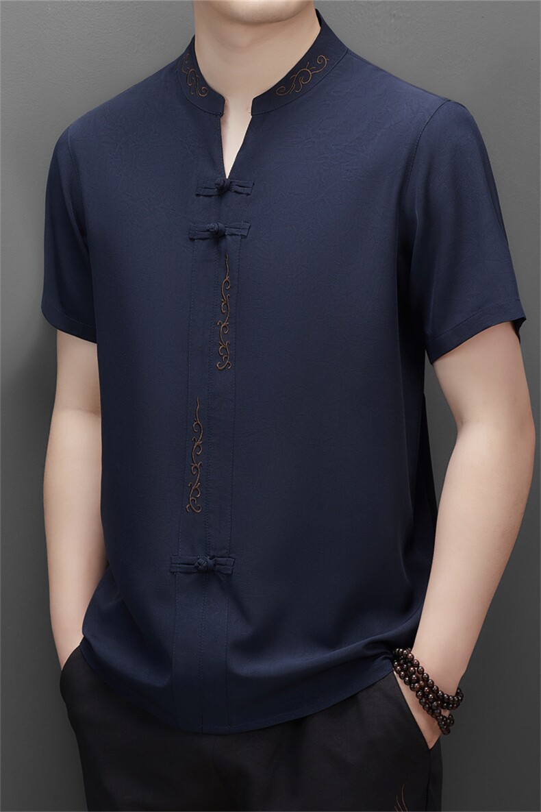 2024风唐装短袖衬衫男夏季中老年风新中式汉服MJ5107-P63,男装衬衫,星座1105-3