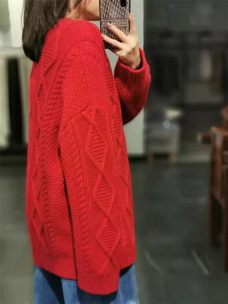 2025年秋季新款圣诞红阿兰花针织上衣时尚休闲通勤百搭，女装针织衫/毛衣，恒恩羊绒
