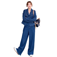 时尚穿搭慵懒风牛仔套装裤女秋季2025新款轻国风衬衫阔腿裤两件套，女装套装/套裙，2C236