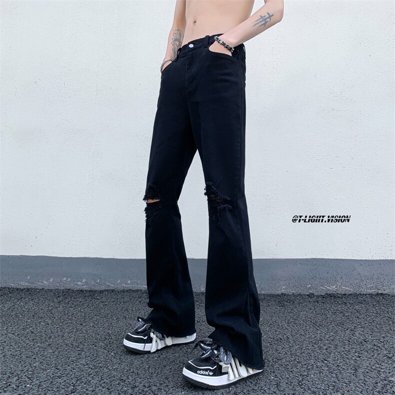 B221美式ins高街暗黑小众微喇破洞弹力牛仔裤LK23089-P65控88,男装牛仔裤,电商B221
