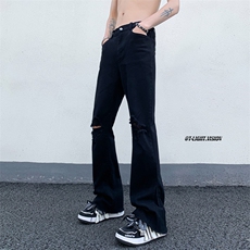 B221美式ins高街暗黑小众微喇破洞弹力牛仔裤LK23089-P65控88，男装牛仔裤，电商B221