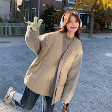 现货：冬装新款时尚设计款毛呢拼色羽绒服2C135-5011P275K418，女装羽绒服，2C135