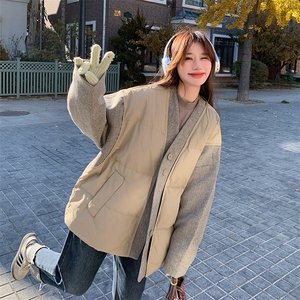 现货：冬装新款时尚设计款毛呢拼色羽绒服2C135-5011P275K418图片