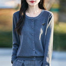春秋新款圆领烫钻精纺羊毛开衫女刺绣长袖针织衫毛衣宽松气质上衣，女装针织衫/毛衣，大美人高端店