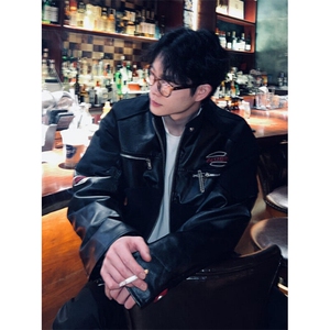 复古pu皮机车服夹克男秋冬设计感小众宽松休闲短款外套 PK8731图片