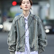 JK8632-P64美式潮牌设计感毛边短款牛仔外套，男装工装外套，电商B323A