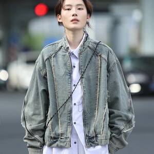 JK8632-P64 美式潮牌设计感毛边短款牛仔外套图片