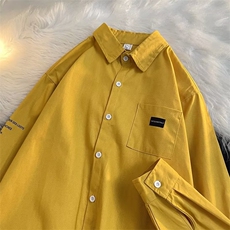 新款长袖衬衫男春秋日系复古F翻领衬衣潮牌休闲宽松上衣CS011-P28，男装衬衫，星座308B-1