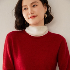 baby小山羊绒衫女堆堆领针织假两件上衣拼色套头毛衣打底衫，女装羊绒衫，尚达羊绒
