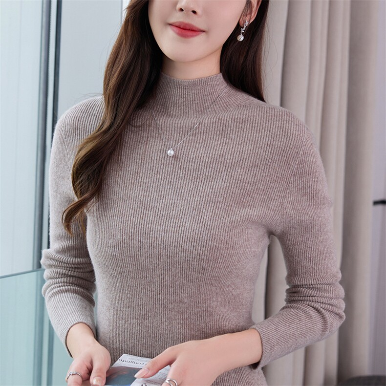 优雅气质女装高领毛衣简约纯色百搭针织衫显瘦修身长袖上衣,针织衫/毛衣,鄂维那特
