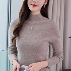 优雅气质女装高领毛衣简约纯色百搭针织衫显瘦修身长袖上衣，女装针织衫/毛衣，鄂维那特