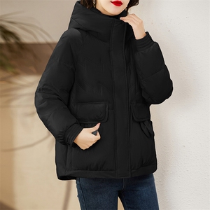 现货白鸭绒羽绒服女连帽新款短款面包服时尚宽松休闲保暖轻暖外套图片