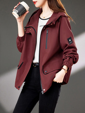 红风衣女春秋2025年新款宽松大码休闲妈妈短款连帽夹克外套，女装短外套，浙宝2-166