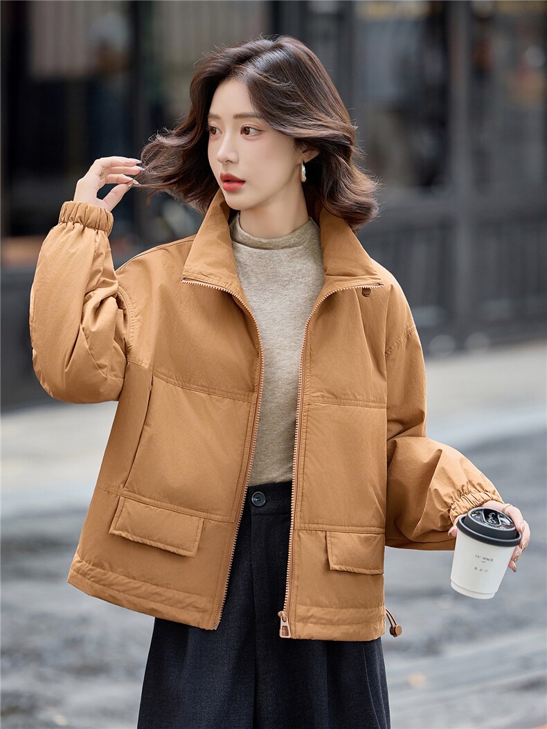 米色短款氛围感保暖棉服面包外套女2025秋冬气质纯色上衣女,女装棉衣/棉服,梦懿尔