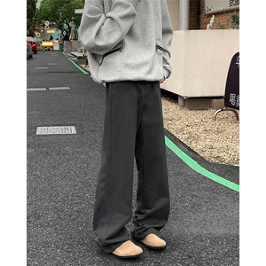 美式水洗灰色阔腿牛仔裤男秋冬宽松复古cleanfit直筒拖地裤S6010图片