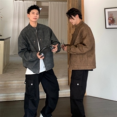 美式复古麂皮绒皮衣外套男秋季辣妹修身短款小众夹克潮XJK8541，男装夹克，星座208-5