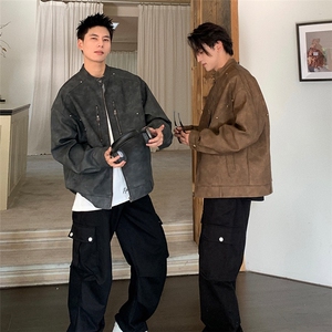 美式复古麂皮绒皮衣外套男秋季辣妹修身短款小众夹克潮XJK8541图片