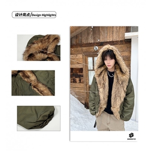 高级大毛领连帽座山雕棉服男冬季加厚保暖工装派克服棉袄图片