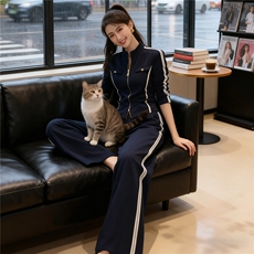 韩版休闲运动套装女秋季新款洋气显瘦立领拉链长袖卫衣长裤两件套，女装套装/套裙，2C310