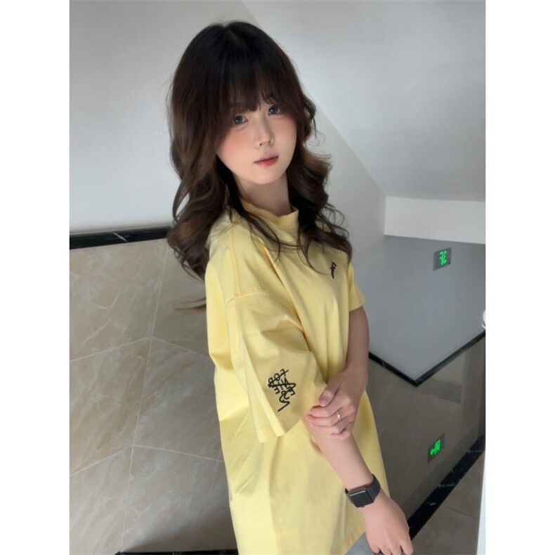 H0958-P35推荐#原版全刺绣包边拉肩休闲宽松短袖T恤,女装T恤,星座617A-2