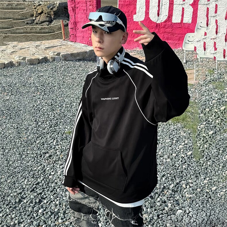 抖音得物高品质美式高街重磅结构织带高领立领印花卫衣AW6604,男装卫衣,电商A443