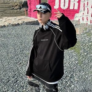 抖音得物高品质美式高街重磅结构织带高领立领印花卫衣AW6604