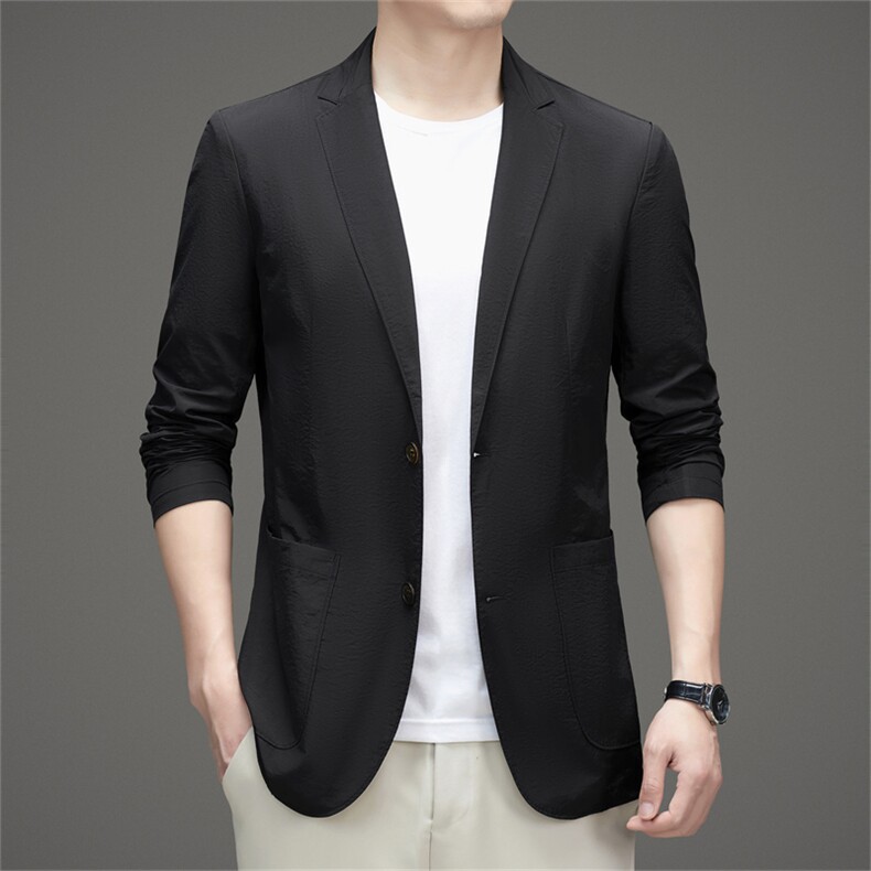 2024新款夏季冰丝防晒西服男士轻薄休闲小西装高级感无痕单西外套，男装西服，钱塘723