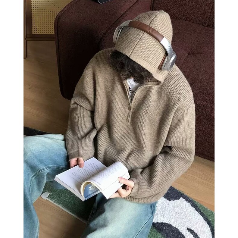 网图半拉链连帽毛衣慵懒风百搭重磅情侣针织衫A025-BM1114-P50,男装针织衫/毛衣,电商A025