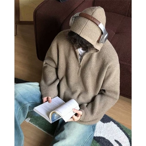 网图半拉链连帽毛衣慵懒风百搭重磅情侣针织衫 A025-BM1114-P50图片