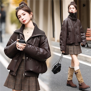 高端时尚柔软蛋白皮90白鸭绒羽绒服女2025冬季新款女显瘦皮衣外套