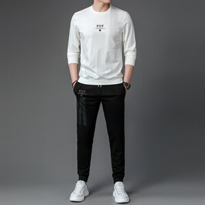 2023春秋季新款男套装薄款长袖圆领t恤上衣中青年休闲运动两件套,男装休闲套装,电商B212（原钱塘6029）