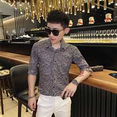 312A-113-P55新款社会小伙中袖衬衫韩版潮流男士五分袖衬衣A，男装T恤，星座312A-5