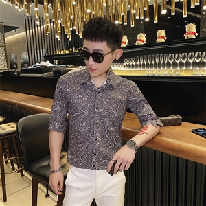 312A-113-P55 新款社会小伙中袖衬衫韩版潮流男士五分袖衬衣A图片