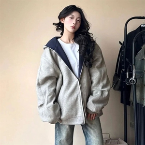 抖音得物高品质二开 25秋冬美式重磅宽松结构双面连帽卫衣外套W68图片