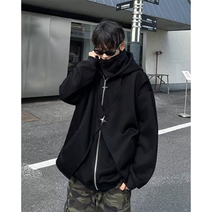 DP9978-P68重磅假两件开衫卫衣男连帽秋冬款廓形美式复古高街外套图片