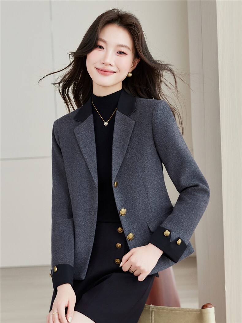 《档口现货》2026秋装新款气质收腰百搭灰色西装小外套配腰带女,女装西装,苗苗