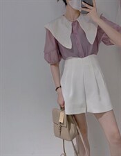 拼色衬衫，女装衬衫，驿谷