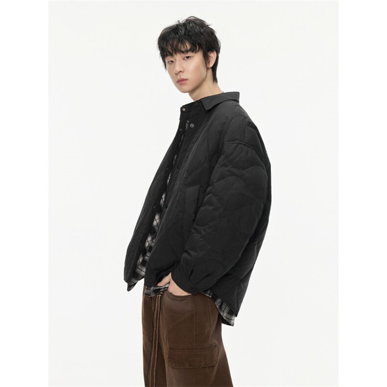 2025冬季新款翻领衬衫假两件羽绒服男潮牌百搭保暖羽绒服外套,男装衬衫,电商A234