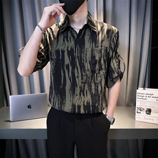 小伙宽松冰丝垂感衬衫男度假风短袖复古花衬衣A236--P50，男装衬衫，电商A236