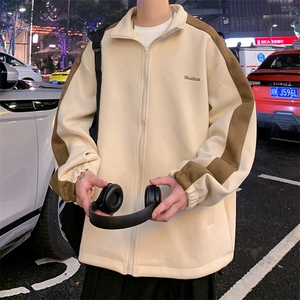 JK8113/P75秋装中性风拼色风衣夹克男女宽松麂皮绒休闲运动外套图片