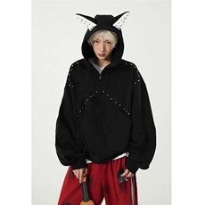抖音得物高品质26春装美式高街铆钉杜宾犬耳朵开衫卫衣外套W125，女装短外套，电商A486-1