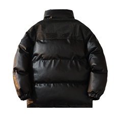 平铺白底PU皮棉服宽松港风棉衣立领冬棉袄PM01-P115限158抖控188，男装棉衣，电商B370