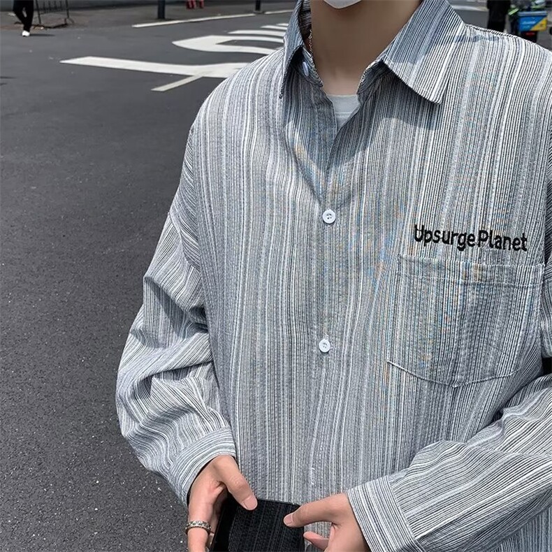 文艺标准新款青春流行慵懒翻领男时尚长袖日系衬衫外套RC80P40,男装衬衫,星座1116-2