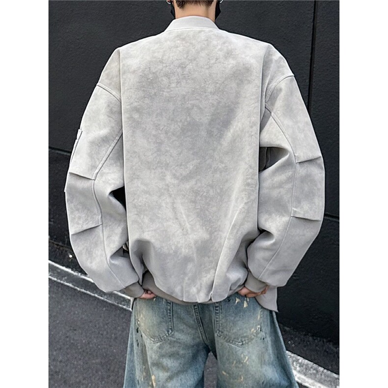 皮衣外套男款春秋季设计感扎染pu皮夹克潮牌飞行员棒球服JKX22,男装夹克,星座516A